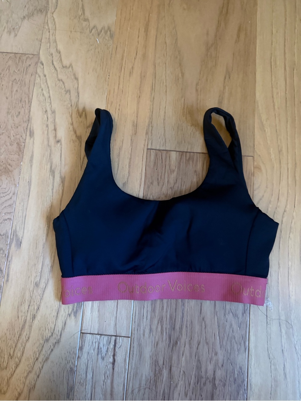 Outdoor Voices Black Sports Bra with Rose Band